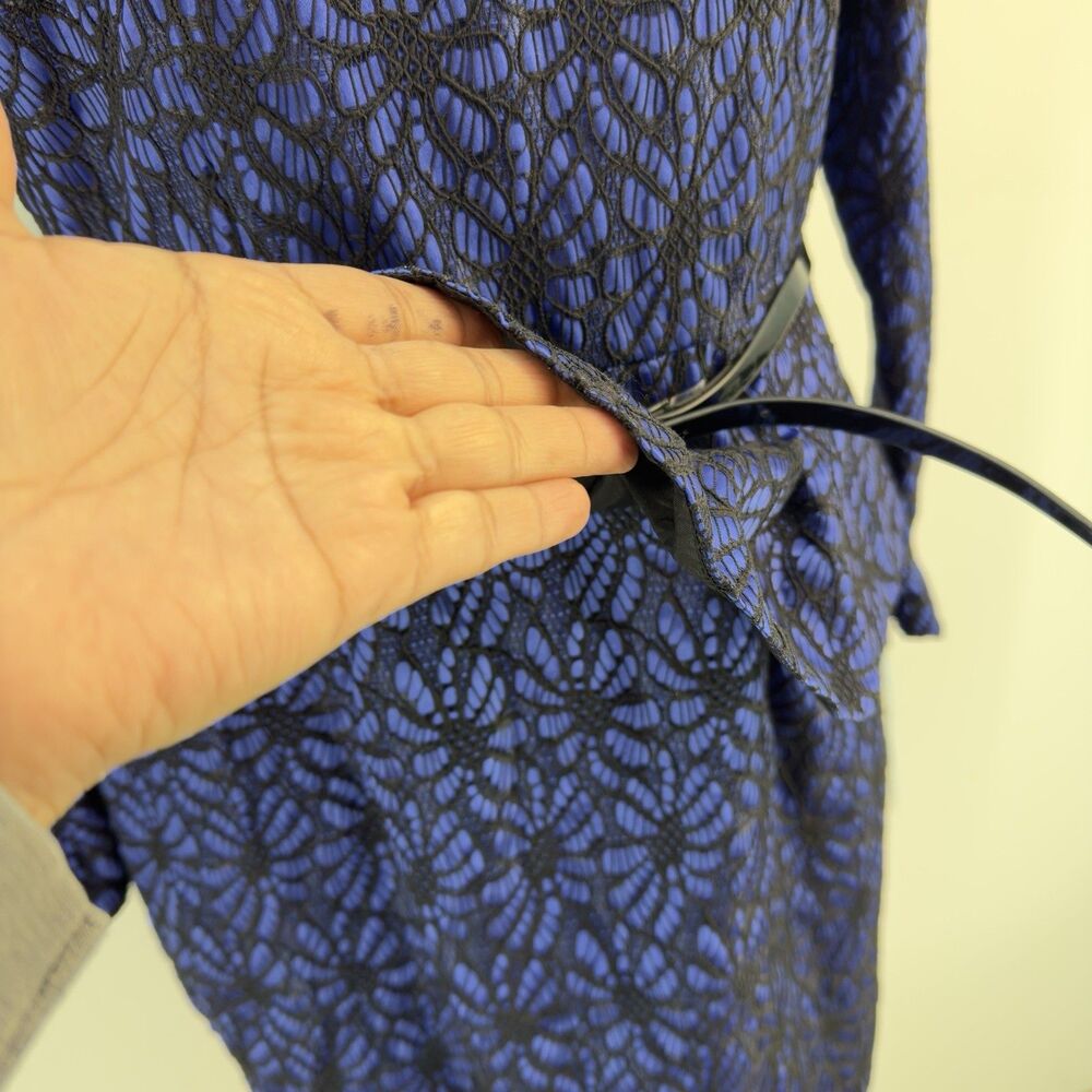 NEW ANTONIO MELANI Blue And Black Lace Peplum Midi Dress - Picture 7 of 17